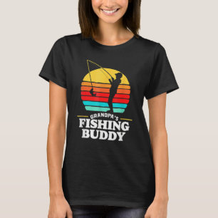Grandpa's Fishing Buddy Cute Retro Kid 80s Sunset T-Shirt