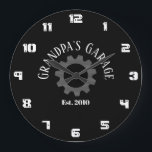 Grandpa's Garage Gear Year Established Custom Date Large Clock<br><div class="desc">Grandpa's Garage custom established date wall clock. Grandpa's Garage text and est. date are all customisable. Fun clock for grandpa's garage or workshop.</div>