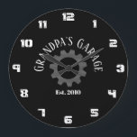 Grandpa's Garage Gear Year Established Custom Date Large Clock<br><div class="desc">Grandpa's Garage custom established date wall clock. Grandpa's Garage text and est. date are all customisable. Fun clock for grandpa's garage or workshop.</div>