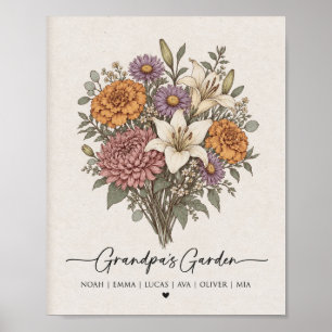 Grandpa's Garden Personalised Birth Flower Poster