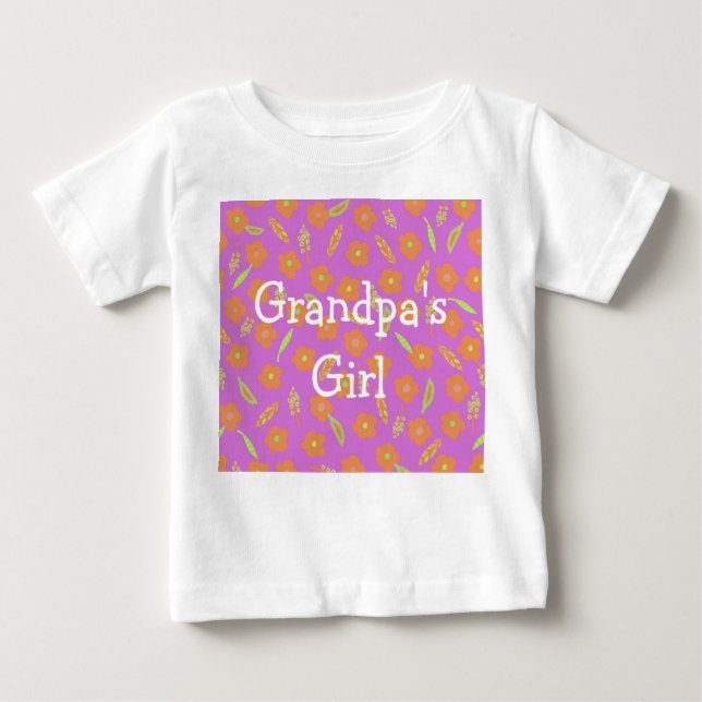 Grandpa's Girl Pink Orange Flowers Personalised Baby T-Shirt (Front)
