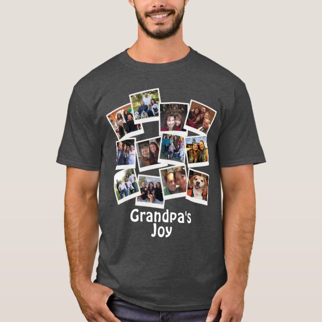 Grandpa's Joy Photo Frame Collage Modern Trendy T-Shirt (Front)