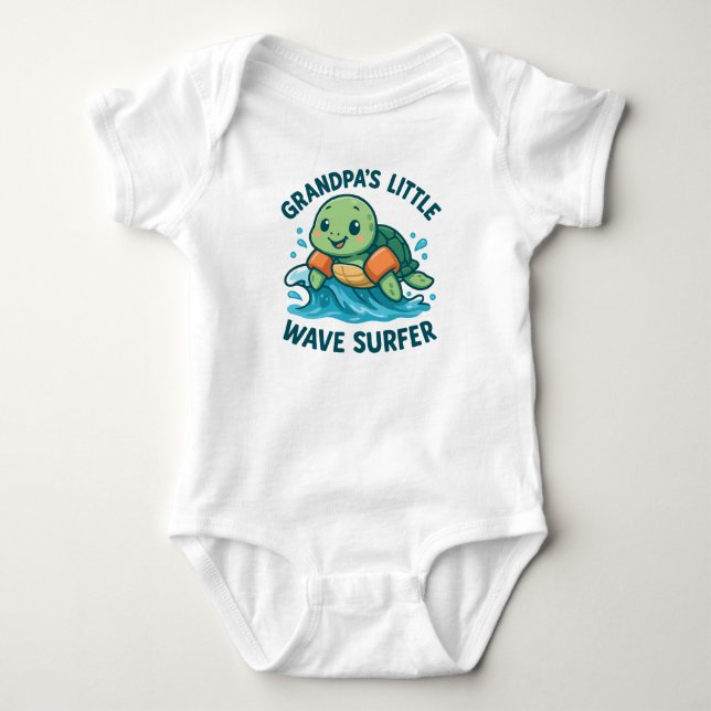 Grandpa's Little Wave Surfer Cute Turtle Baby Bodysuit (Front)