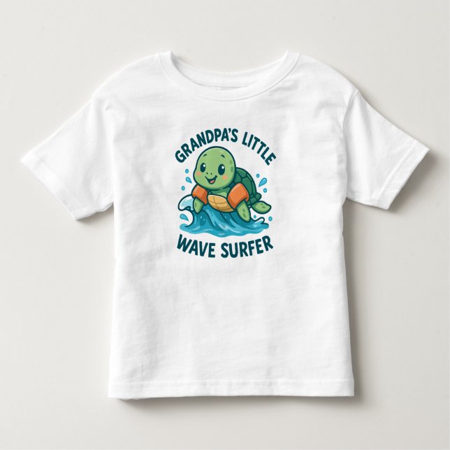 Grandpa's Little Wave Surfer Cute Turtle Toddler T-Shirt (Front)