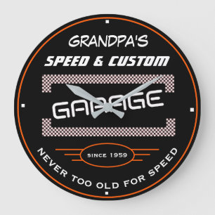 Grandpa's Speed and Custom Garage Funny Old Slogan Large Clock