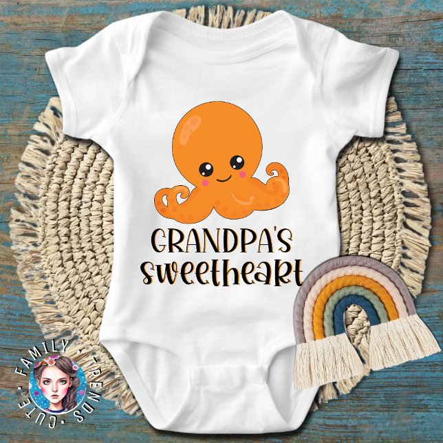 Grandpa's Sweetheart  Orange Kawaii Octopus Baby Bodysuit (Creator Uploaded)