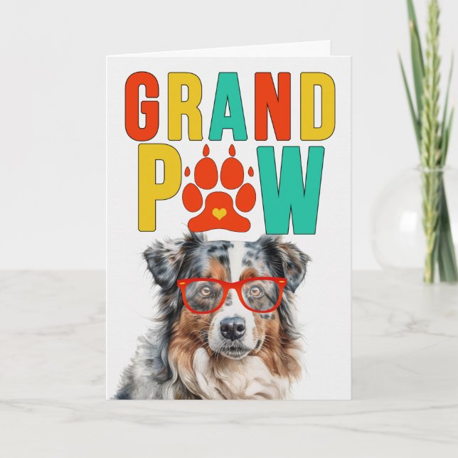 GrandPAW Australian Shepherd Grandparents Day Holiday Card (Front)