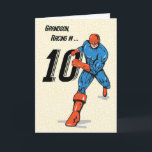 Grandson 10th Birthday Superhero Card<br><div class="desc">Soon your Grandson will be ten and here you have the amazing card you need to congratulate him on his 10th Birthday. A strong superhero wearing a blue and red suit,  comes running with a big number.</div>