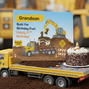 Grandson 11th Birthday Construction Site Flatbed Card