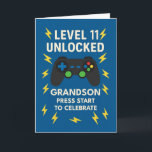 Grandson 11th Birthday Game Controller Age11 Card<br><div class="desc">This bright and confident design is perfect for a game-loving grandson turning 11. Featuring bold “Level 11 Unlocked” text and a dynamic game controller scene with lightning accents, this card strikes the perfect balance between fun and meaningful. The message inside celebrates how far he’s come and all the things that...</div>