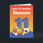 Grandson 11th Birthday Sports Balls Card<br><div class="desc">Throw a fun birthday message to your grandson who will be turning eleven soon. A card with different kinds of balls would be perfect for a sports fanatic like him. Get him this card today to greet him a happy 11th birthday.</div>