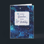 Grandson 13th Birthday Stars in Galaxy Sky Card<br><div class="desc">This card features a vibrant galaxy sky with sparkling stars, capturing the excitement and energy of turning 13. The front proudly displays a cheerful message celebrating a grandson's milestone birthday, blending the cosmic theme with a sense of adventure and possibility. Inside, there's room for a personalised note, making it a...</div>