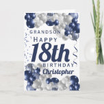 Grandson 18th Birthday Navy Balloon Card<br><div class="desc">A gorgeous navy and silver balloon happy 18th birthday card. This fabulous design is the perfect way to wish your grandson a happy 18th birthday (or any age!) Personalise with our own custom name and message. Blue coloured typography.</div>
