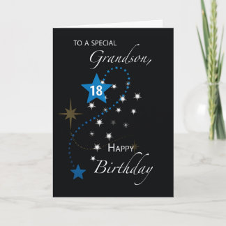Grandson 18th Birthday Star Inspirational Black Card