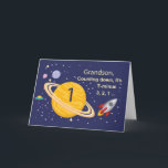 Grandson 1st Birthday Planets in Outer Space Card<br><div class="desc">A first birthday is always exciting and out of this world! Celebrate with your grandson who is turning one with this space themed birthday card.</div>