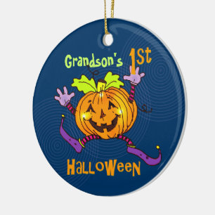 Grandson 1st Halloween Happy Pumpkin Ceramic Ornament