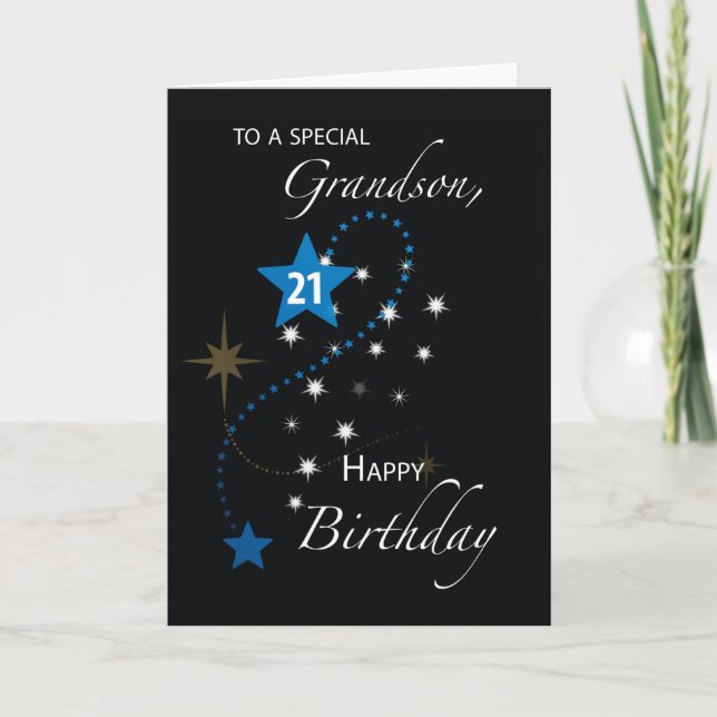 Grandson 21st Birthday Inspirational Stars Card (Front)