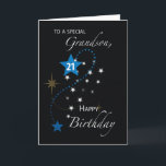 Grandson 21st Birthday Inspirational Stars Card<br><div class="desc">Celebrate a meaningful milestone with this bold and inspiring 21st birthday design for your grandson. Featuring a blue and black star theme with modern lettering, this card captures the pride and excitement of turning 21. Whether you’re near or far, it’s the perfect way to remind him how much he’s loved...</div>
