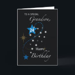 Grandson 24th Birthday Star Inspirational Black Card<br><div class="desc">Blue and white stars are featured on the cover of this 24th birthday card that was designed to send inspirational birthday greeting for your beloved grandson. Get a copy of this now so you can surprise him when his celebration day arrives.</div>