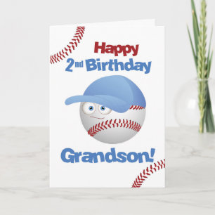 Grandson 2nd Birthday Funny Baseball Face Card