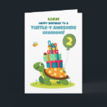 Grandson 2nd Birthday Personalise Cute Turtle Card<br><div class="desc">Make your grandson’s 2nd birthday extra special with this personalised turtle card featuring his name on the front. A smiling turtle carries gifts with little friends joining the celebration,  creating a sweet and memorable keepsake for his big day.</div>