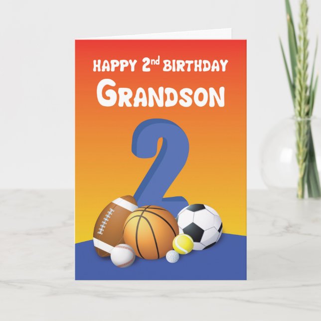 Grandson 2nd Birthday Sports Balls Card (Front)