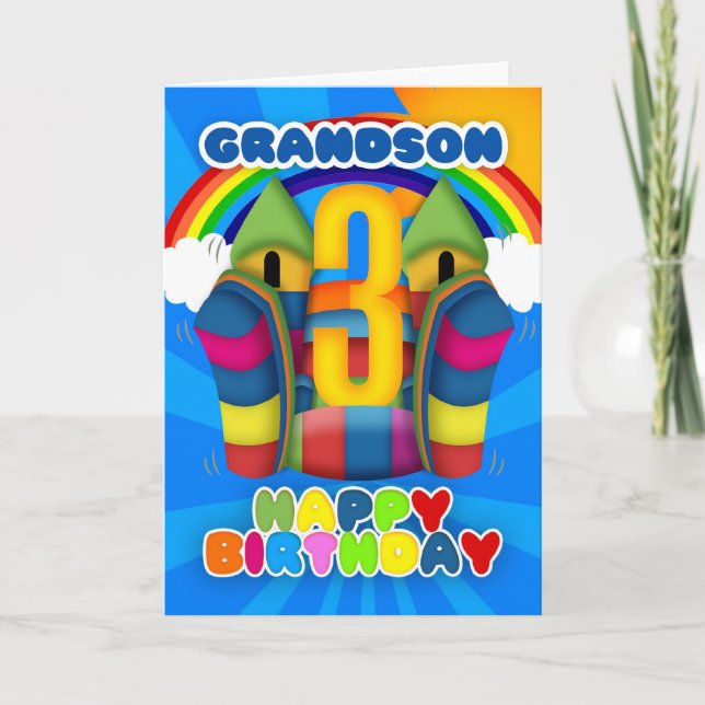 Grandson 3rd Birthday Card With Bouncy Castle (Front)