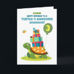 Grandson 3rd Birthday Personalise Cute Turtle Card<br><div class="desc">Celebrate your grandson’s 3rd birthday with a personalised turtle card featuring his name on the front. A happy turtle carries presents with a bee,  ladybug,  and caterpillar to bring extra smiles to his special day.</div>