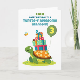 Grandson 3rd Birthday Personalize Cute Turtle Card