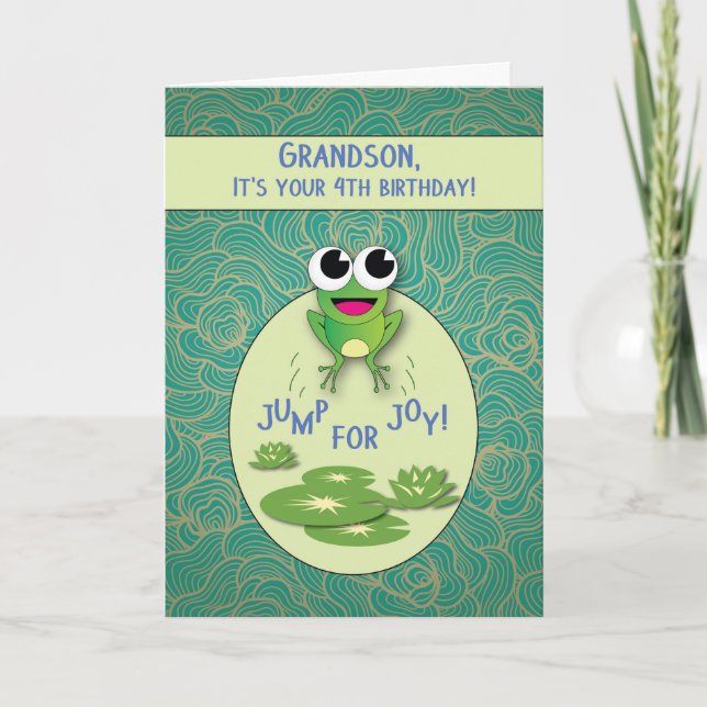 Grandson, 4th Birthday, Frog Card (Front)