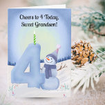Grandson 4th Birthday Snowman with Snowy Four Card<br><div class="desc">Celebrate your grandson's fourth birthday with this sweet winter illustration featuring a cheerful snowman carefully shaping a big snowy “4.” The soft seasonal palette,  playful snow textures,  and whimsical details create a charming scene perfect for little ones who love winter magic.</div>