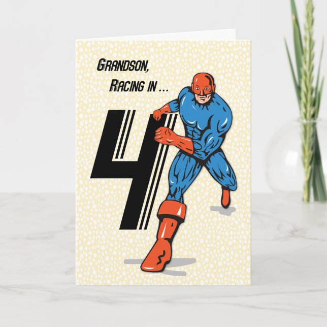 Grandson 4th Birthday Superhero Card (Front)