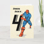 Grandson 4th Birthday Superhero Card<br><div class="desc">This super hero is racing in to let your grandson know what a special guy he is. Perfect card to wish him happy 4th birthday!</div>