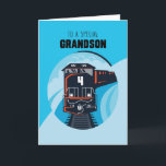 Grandson 4th Birthday Train Little Boy Blue Card<br><div class="desc">Speed around the bend with this fun,  blue train card. Your grandson will enjoy your happy birthday wishes on his 4th birthday!</div>