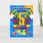 Grandson 5th Birthday Card With Bouncy Castle<br><div class="desc">Sunny happy 5th card with bouncy castle</div>