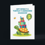 Grandson 5th Birthday Cute Turtle with Presents Card<br><div class="desc">A bright and cheerful 5th birthday card for a special grandson, featuring a smiling green turtle carrying a stack of colourful presents with a balloon showing the number 5. Little friends – a bee, ladybug, and caterpillar – join the celebration to make this design extra fun and playful. Perfect for...</div>