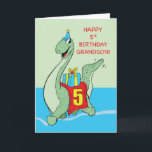 Grandson, 5th Birthday Dinosaur Card<br><div class="desc">Now that you found this card you must get a copy now so you would be able to give this to your dear grandson who will be celebrating his 5th birthday soon. The gigantic dino on the front will help you greet him.</div>