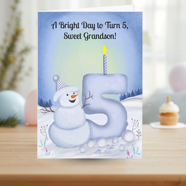 Grandson 5th Birthday Snowman Snowy  Card (Creator Uploaded)