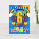 Grandson 6th Birthday Card With Bouncy Castle<br><div class="desc">A sunny happy 6th birthday card with bouncy castle</div>