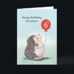 Grandson 6th Birthday Cute Hedgehog with Balloon Card<br><div class="desc">That time of year when you grandson celebrates his birthday is just around the corner. The number six can be seen on the red balloon on the cover of this card to indicate his age once he celebrates. If you want to gift him with this card, then you should order...</div>