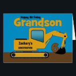 Grandson 6th Birthday Yellow Excavator Add Name<br><div class="desc">A fun sixth birthday card for a grandson who loves construction equipment and earth movers. It has a yellow digger on the front with an area on the cab where you can change the name of the construction company to your grandson's name. The number 6 is being scooped up in...</div>