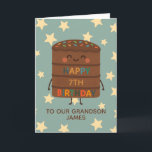 Grandson 7th Birthday Cute Custom Chocolate Cake Card<br><div class="desc">Celebrate your grandson's big day with this adorable 7th birthday card featuring a cute smiling choco cake character illustration, colourful sprinkles, and a cheerful “Happy Birthday” message. Set against a playful star background, this card is perfect for kids who love fun, silly, and sweet designs. Personalise it with the child’s...</div>