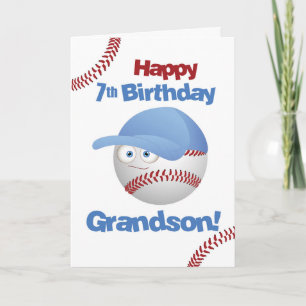Grandson 7th Birthday Funny Baseball Face Card