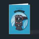 Grandson 7th Birthday Train, Little Boy, Blue Card<br><div class="desc">The last seven years have been much happier thanks to a special little boy. Surprise your Grandson on his 7th Birthday with this cute black and red Train with a big number 7 on a blue background.</div>