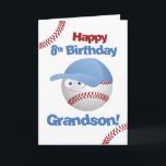Grandson 8th Birthday Funny Baseball Face Card<br><div class="desc">Join the birthday league of champions with our baseball-themed card for the eighth birthday. The bouncing letters and the baseball character add a touch of fun. Celebrate a home run of joy with a special inside message that will score big with your eight-year-old star!</div>