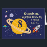 Grandson 8th Birthday Planets in Outer Space<br><div class="desc">Turning 8 is out of this world,  especially when it is your grandson! Rocket ship,  planets and stars fill in the front of the card with the message as you count down to say Happy Birthday!</div>