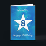 Grandson 8th Birthday Star Blue Green Watercolor Card<br><div class="desc">Celebrate your 8-year-old grandson’s special day with this dynamic and joyful birthday card! A stunning watercolor blend of blues, greens, and teals creates a bold backdrop, with a shining white star at the centre, radiating with bright white lines. The design perfectly captures the energy and excitement of being 8—fun, bright,...</div>