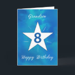 Grandson 8th Birthday Star Blue Green Watercolor Card<br><div class="desc">Celebrate your 8-year-old grandson’s special day with this dynamic and joyful birthday card! A stunning watercolor blend of blues, greens, and teals creates a bold backdrop, with a shining white star at the centre, radiating with bright white lines. The design perfectly captures the energy and excitement of being 8—fun, bright,...</div>