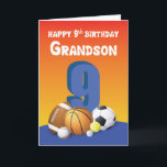 Grandson 9th Birthday Sports Balls Card<br><div class="desc">A happy and fun celebration is just around the corner as your beloved grandson is about to turn 9 years old soon. Give him this card when his 9th birthday arrives.</div>