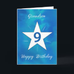 Grandson 9th Birthday Star Blue Green Watercolor Card<br><div class="desc">Your grandson is turning 9, and this vibrant birthday card is the perfect way to mark the occasion! With a beautiful watercolor background of blues and greens, the white star at the centre shines brightly, surrounded by radiating lines that symbolise his growing brightness and strength. A perfect way to remind...</div>